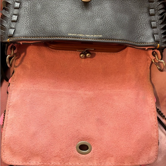 RARE Coach 1941 Dinky with Wild Tea Rose Fringe in Black and Pink, EUC - Picture 11 of 15